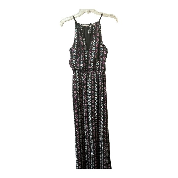 Maxi dress empire elastic waist drawstring tie neck slip-on vertical print sz Sm - Picture 5 of 16
